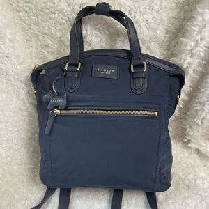 Radley London Navy Blue Nylon Spring Park  medium Backpack gold tone h…
